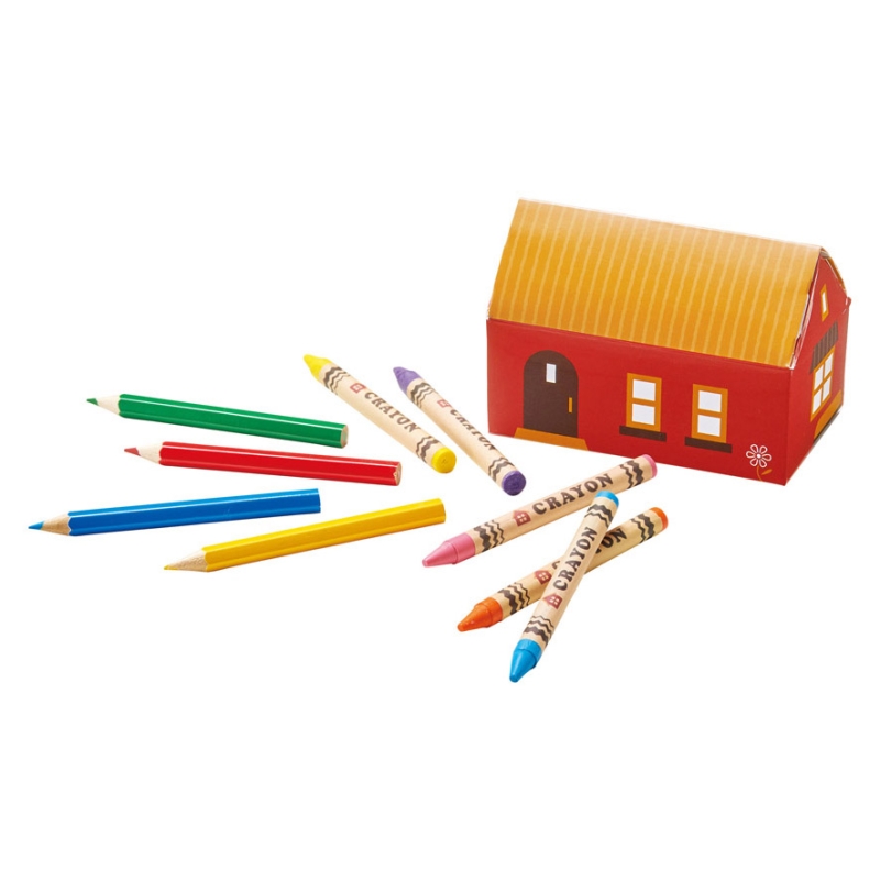 家型ボックス　クレヨン＆色鉛筆セット